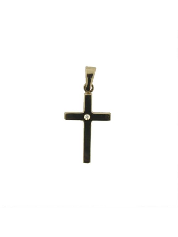 18k yellow gold with tiny diamond cross 0.95 x 0.46 inch with bail