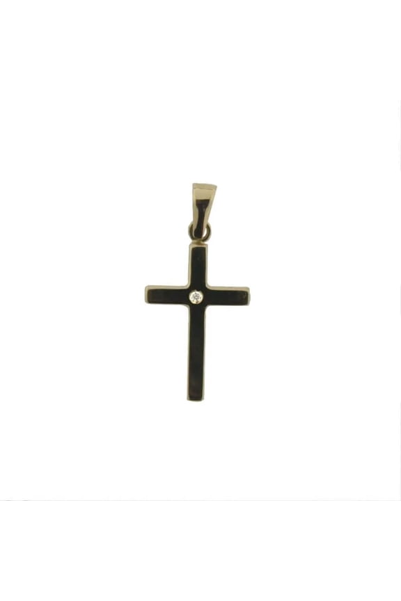 18k yellow gold with tiny diamond cross 0.95 x 0.46 inch with bail