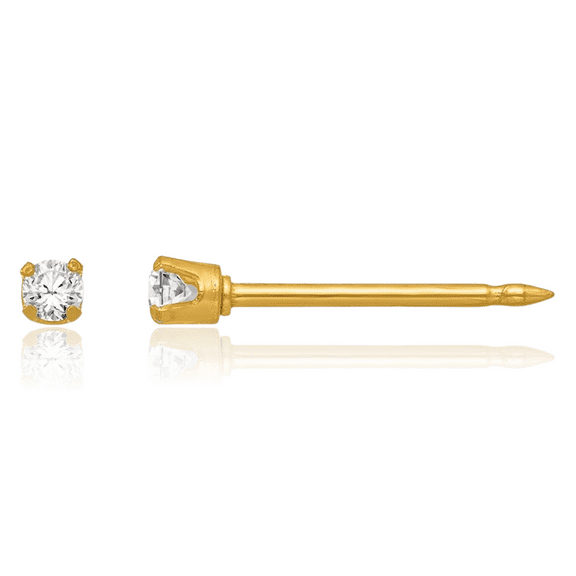 18K Solid Yellow Gold 2mm Cubic Zirconia CZ Stud Earrings