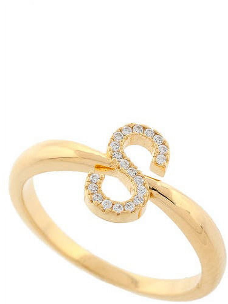 18kt Gold-Plated Sterling Silver S Initial Stackable Ring with Crystal ...