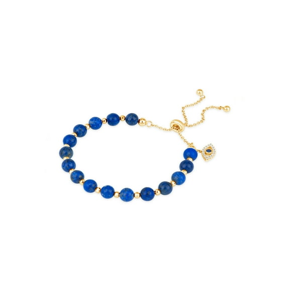 18kt Gold over Sterling Silver 6mm Beads Evil Eye Bolo Bracelet