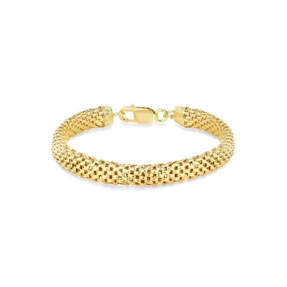 18kt Gold over Sterling Silver 7mm Basketweave Chain Bracelet, 8"