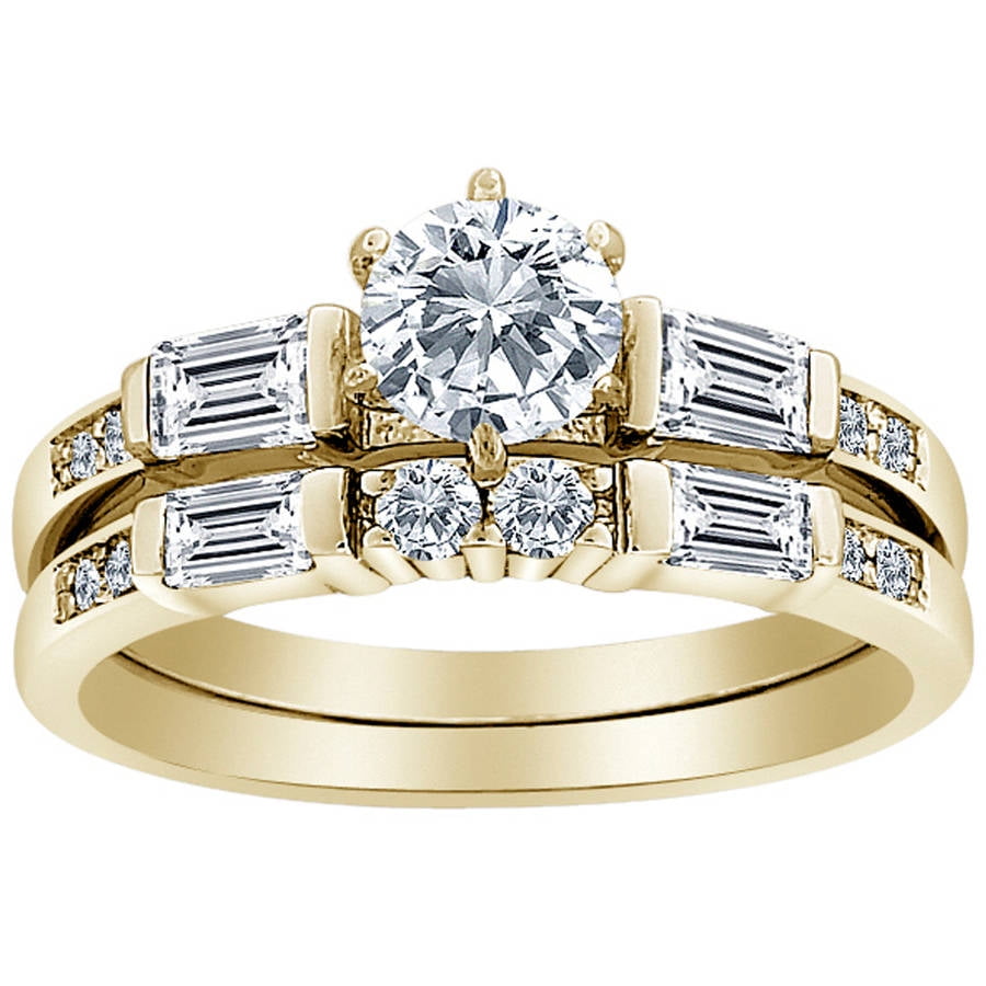18kt Gold over Sterling Silver Round CZ Wedding Set