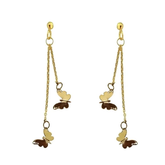 18kt Solid Yellow Gold 2 Dangle Butterfly Earrings