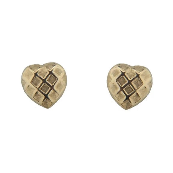18kt Solid Yellow Gold Checker Design Heart Covered Screwback Earrings
