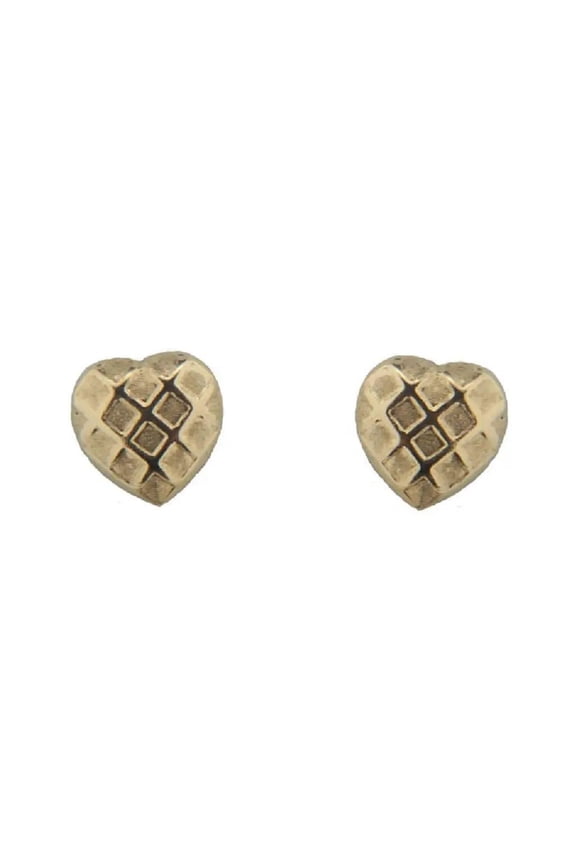 18kt Solid Yellow Gold Checker Design Heart Covered Screwback Earrings