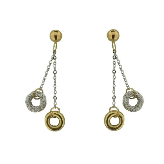 18kt Solid Yellow and White Gold Wheel Dangle Earrings