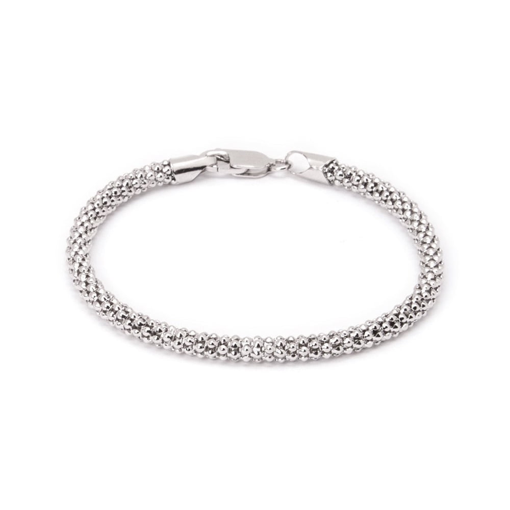 18kt White Gold Plated Sterling Silver Textured Coreana Chain Bracelet