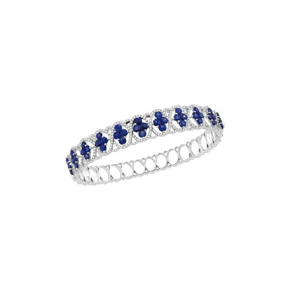 18kt White Gold Womens Round Blue Sapphire Bangle Bracelet 8-7/8 Cttw