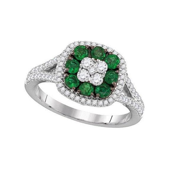 18kt White Gold Womens Round Emerald Diamond Square Cluster Ring 7/8 Cttw