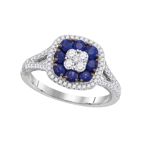 18kt White Gold Womens Round Lab-Created Blue Sapphire Cluster Ring 1-1/5 Cttw