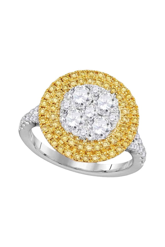 18kt White Gold Womens Round Yellow Diamond Circle Cluster Ring 1-5/8 Cttw