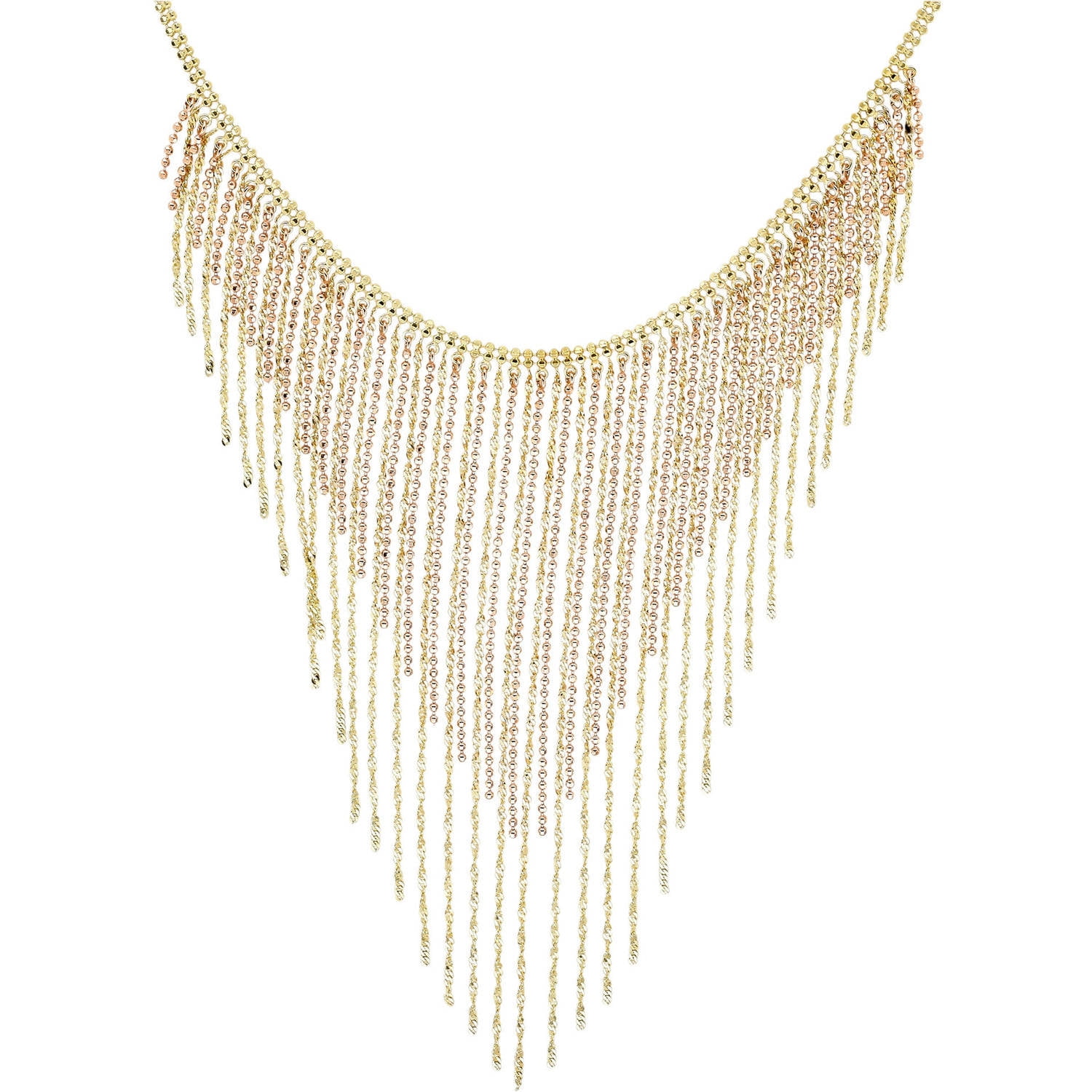 18kt Yellow Gold over Sterling Silver Bead Fringe Necklace, 19"