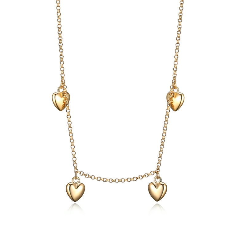 18kt Yellow Gold over Sterling Silver Puffed Heart Station Charm