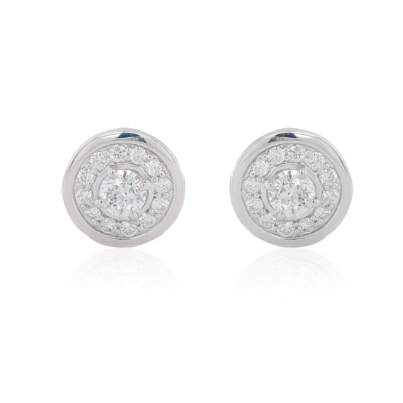 Diana M 18Kt White Gold 0.60 Cts Diamond Center And 0.20 Cts Diamond Halo Stud Earrings (Fg Si)