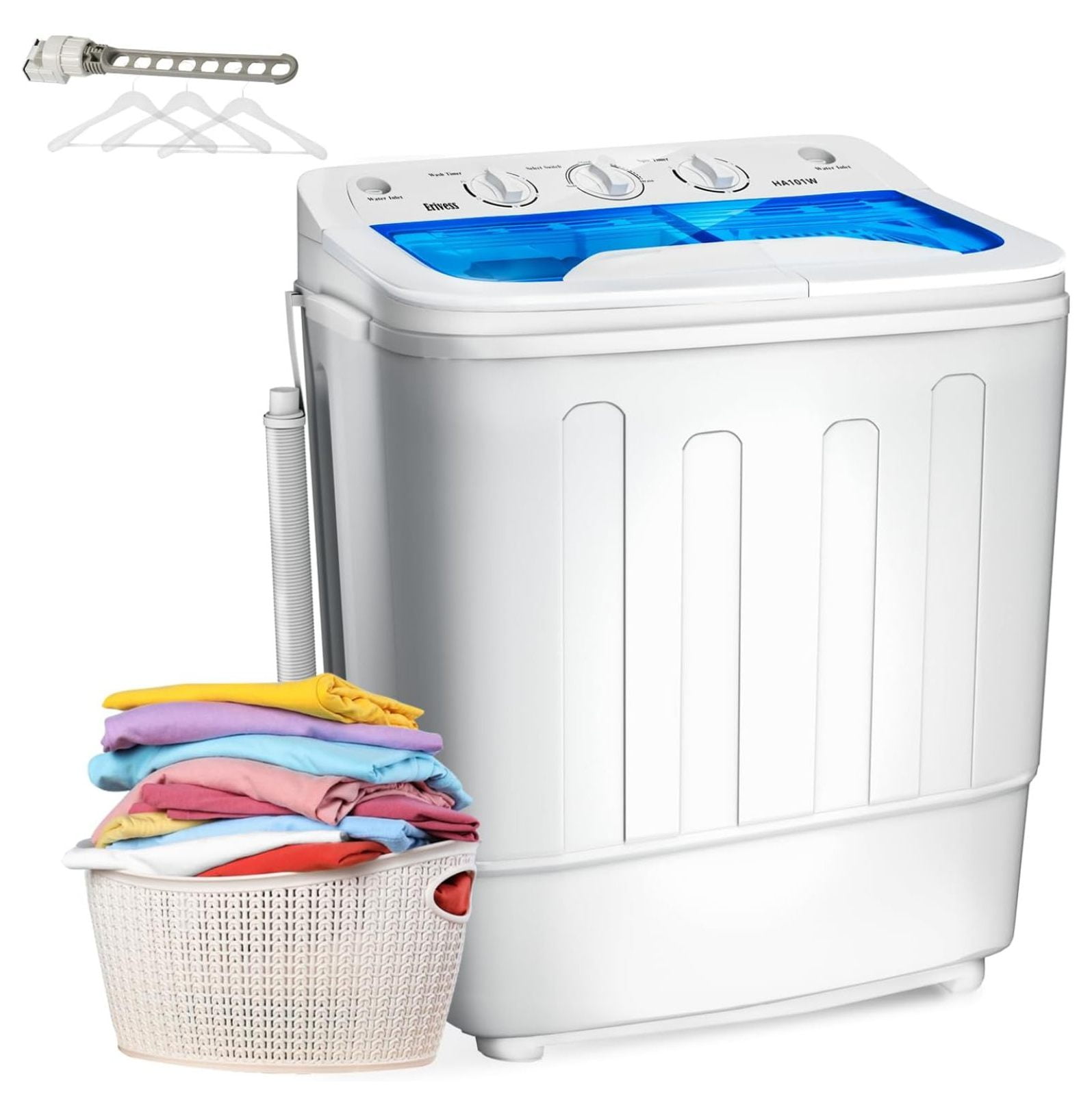 18lbs Portable Tub Washing Machine with Drying Rack, 11lbs Washer Mini Compact Laundry Machine