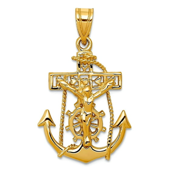 18mm 10k Solid Yellow Gold Mariners Religious Faith Cross Pendant Necklace Pendant for Women