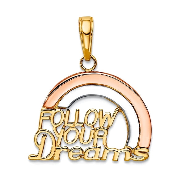 18mm 10k Y and Rose Gold With Rhodium Follow Your Dreams Rainbow Pendant Necklace Pendant for Women