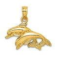 thumbnail image 1 of 18mm 14k Gold Double Dolphins Jumping Left High Polish and 2-d Charm Pendant Necklace for Women, 1 of 2
