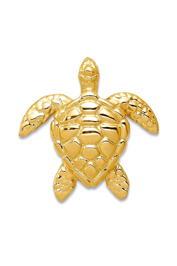 18mm 14k Solid Yellow Gold Polished Large Sea Turtle Chain Slide Chain Necklace for Women and Men