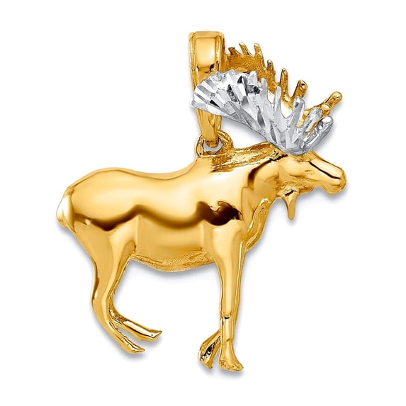 18mm 14k and White Rhodium Sparkle-Cut 3d Moose Pendant Necklace Pendant for Women - 3.7 Grams