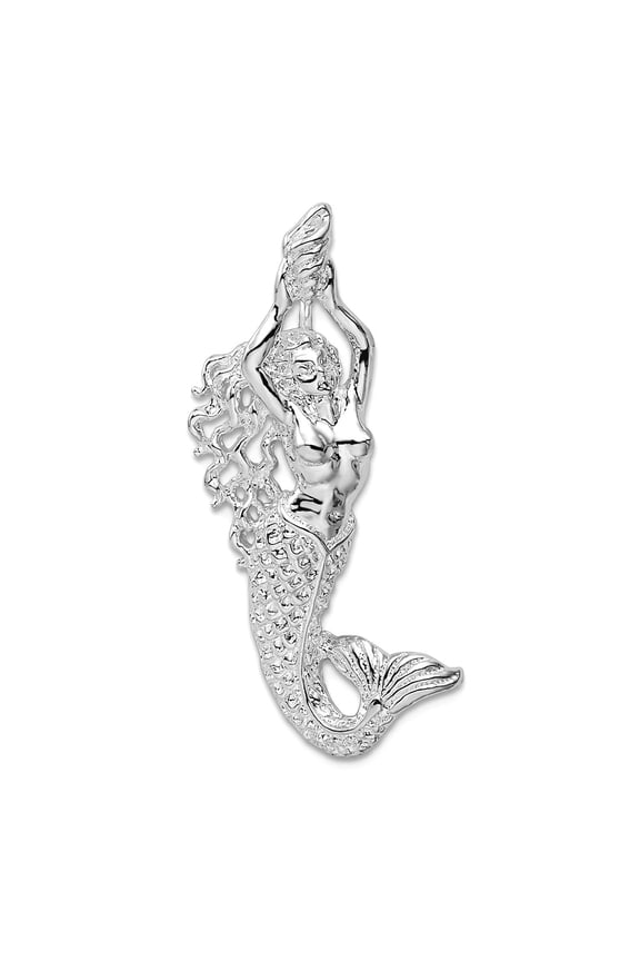 18mm 925 Sterling Silver Rhodium Plated Polished Mermaid With Shell Slide Pendant Necklace for Women