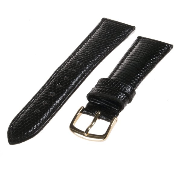 18mm Black Genuine Java Lizard Men's Long Watch Strap