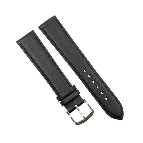 18mm Black Soft Leather Long Watch Strap