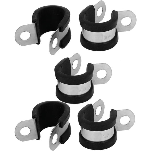 18mm Dia EPDM Rubber Lined P Clips Water Pipe Tube Clamps Holder 5pcs