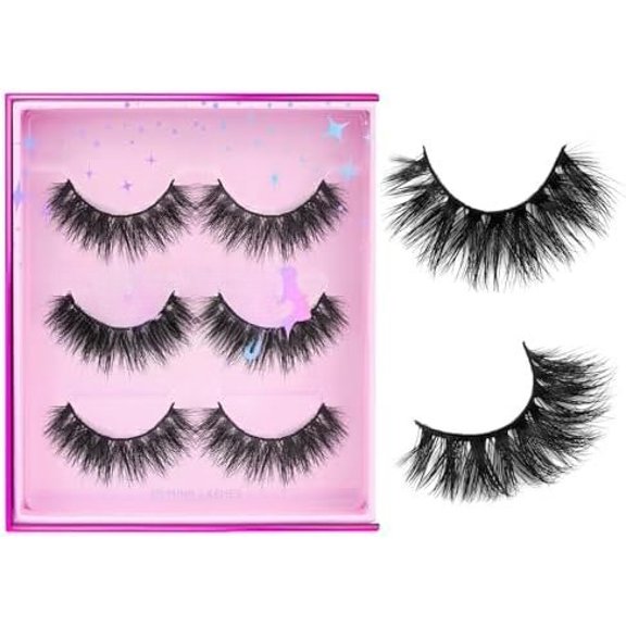 18mm Eyelashes, Real Lashes, 3 Pairs Doll Look Eye Lashes, Dramatic False Eyelashes, 6D Long Thick Full Volume Round Shape Lashes, Cruelty-Free (Dream)