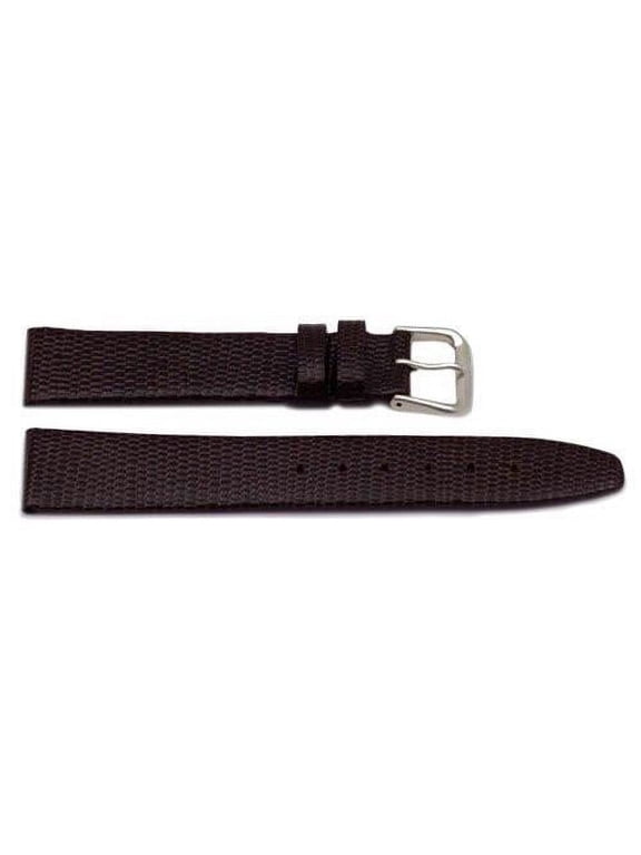18mm Genuine Leather Lizard Grain Dark Brown Watch Strap