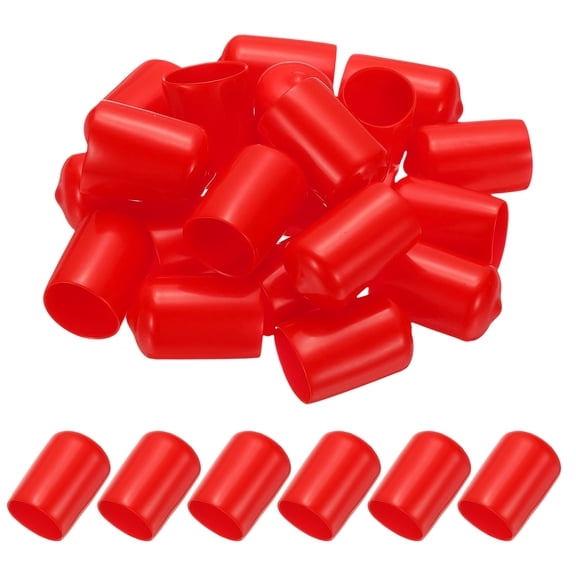 18mm ID Rubber End Caps, 35 PCS Rubber Caps High Temp Rubber Tips Screw Silicone End Caps Flexible Thread Protector for Pipes Screw Blots Tube Fishing Jigs Chair, Red