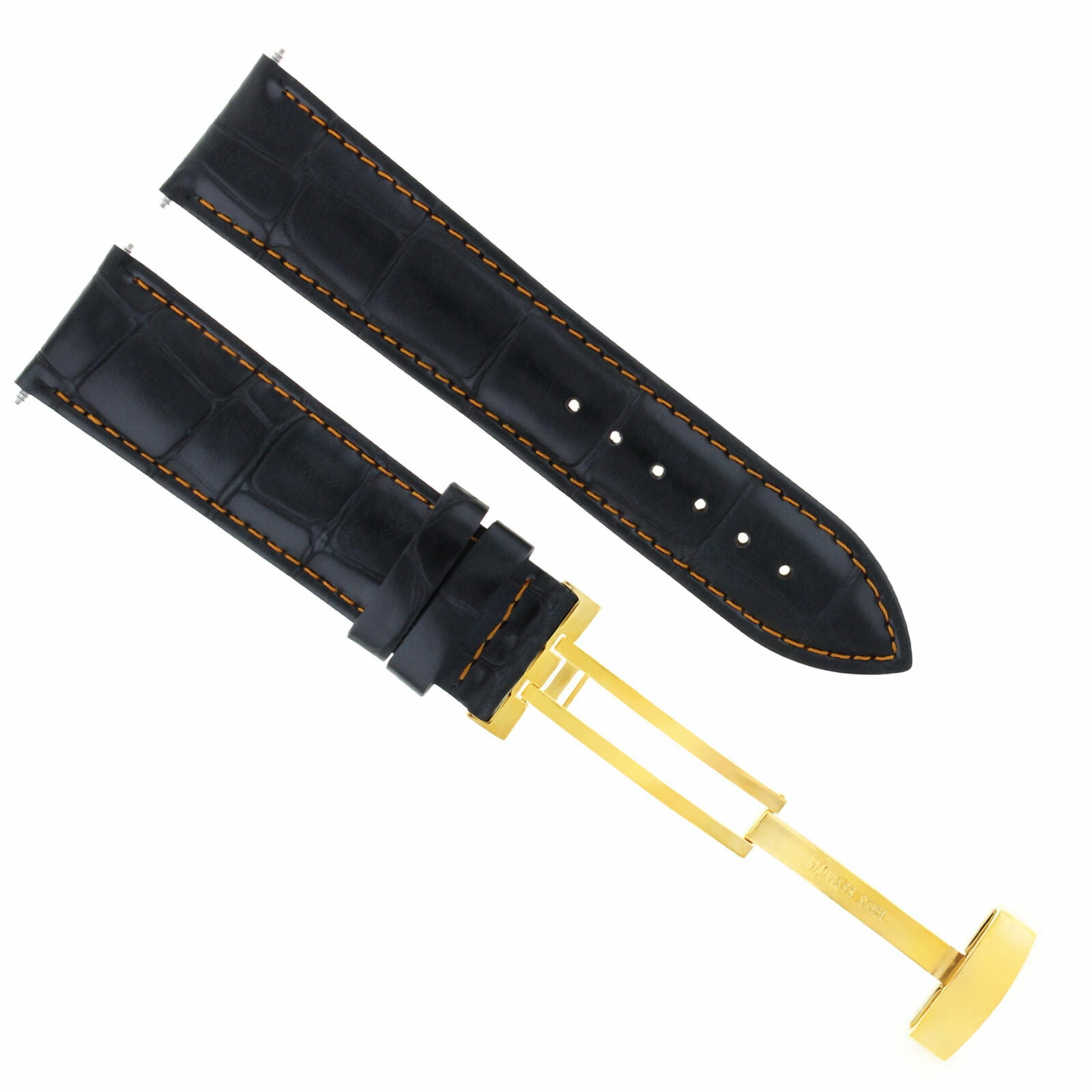 18mm GENUINE LEATHER WATCH BAND STRAP WITH DEPLOYMENT CLASP, Black with ...