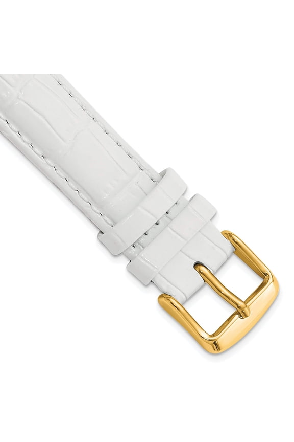 18mm Long White Crocodile Grain Chronograph Leather with Gold-tone Buckle 8.5 inch Watch Band
