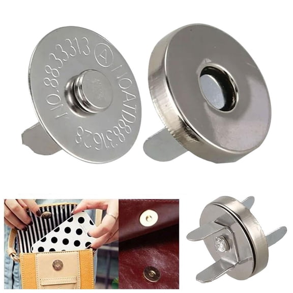 18mm Magnetic Button Clasp Snaps - 20 Sets Metal Snap Fasteners Bundle, Push-Through Purse Closures for Sewing Craft Bags Wallets