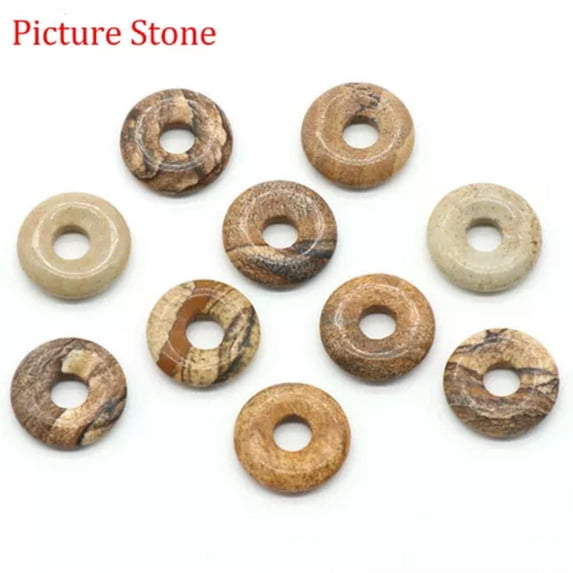 18mm Natural Stone Doughnut Pendant Crystal Carved Amulet DIY Earrings Necklaces