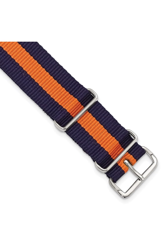 18mm One-Piece Navy with Orange Stripe Military Ballistic G10 Nylon with Silver-tone Buckle 10.75 inch Watch Band