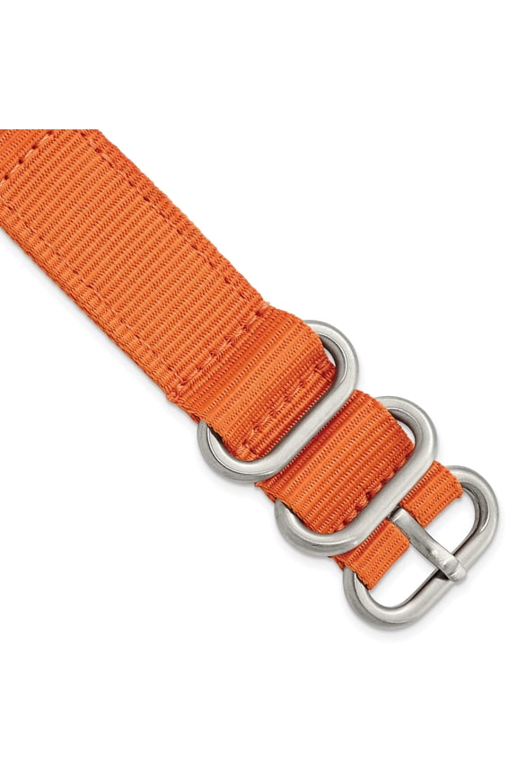 18mm Two-Piece Orange Ballistic Nylon with Brushed Stainless Steel Buckle and Quick Release Spring Bars 8.5 inch Watch Band