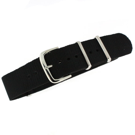 18mm Watch Band Nylon One Piece Military Sport Black Stainless Buckle