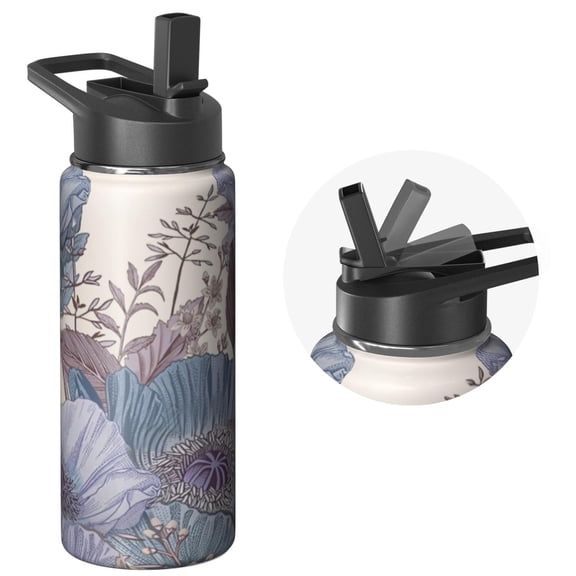 18oz Adventure Ready Flowers Themed Water Bottle for Camping Hiking Vacuum Insulated Stainless Steel Leak Proof