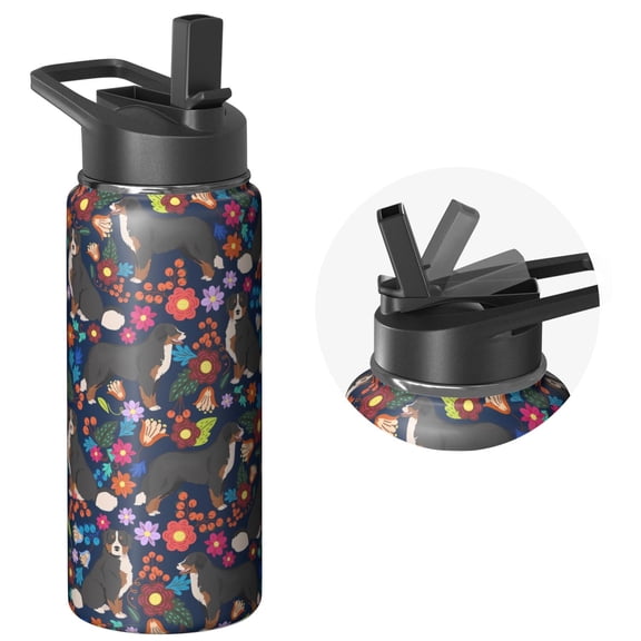 18oz Gym Essential Stainless Steel Sports Flask Dog Design Wide Mouth Handle Lid Leak Proof Cold 24H