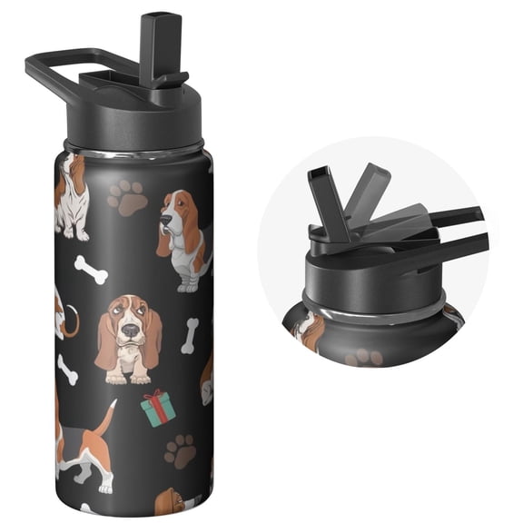 18oz Gym Flask - Insulated Stainless Steel Sports Dog Water Bottle with Handle Lids, Wide Mouth, Double Walled, Leakproof, 24Hrs Cold 12Hrs Hot, for Dog Fans