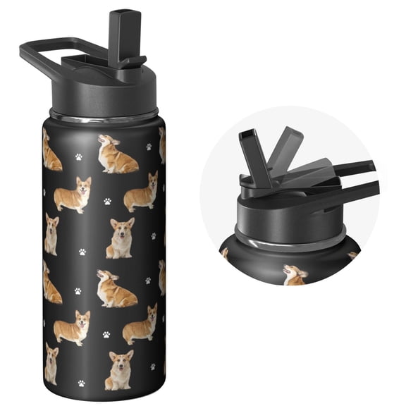 18oz Gym Flask - Wide Mouth, Insulated Stainless Steel Sports Dog Water Bottle with Handle Lids, Double Wall, Leakproof, 24Hrs Cold 12Hrs Hot, for Dog Enthusiasts