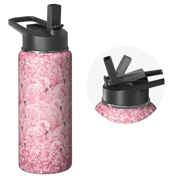 18oz Insulated Sports Flask Stainless Steel Flamingo Themed Inspired Wide Mouth Handle Lid Leak Proof for Gym