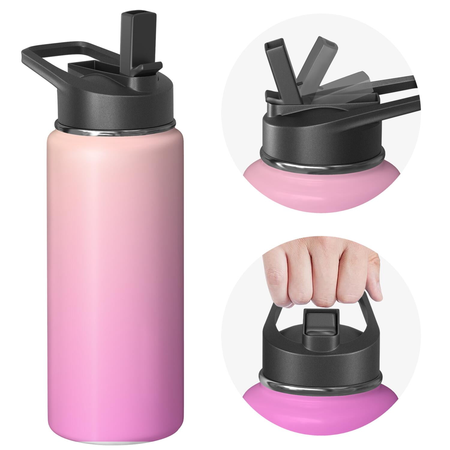 18oz Insulated Water Bottle with Straw & Cleaning Brush, Wide Mouth Stainless Steel Flask, Gradient Print