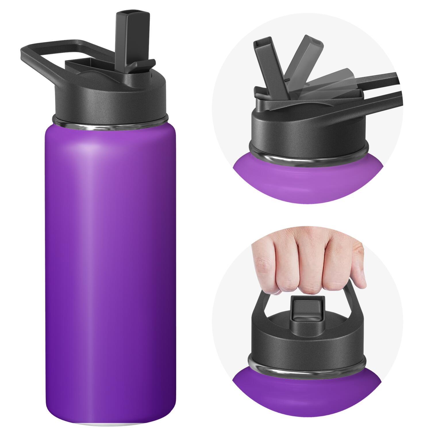 18oz Insulated Water Bottle with Straw & Cleaning Brush, Wide Mouth Stainless Steel Flask, Gradient Print