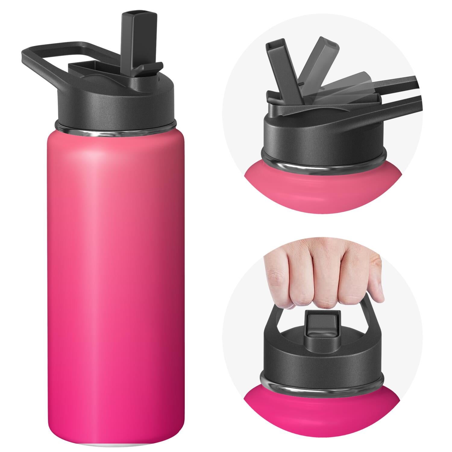 18oz Insulated Water Bottle with Straw & Cleaning Brush, Wide Mouth Stainless Steel Flask, Gradient Print