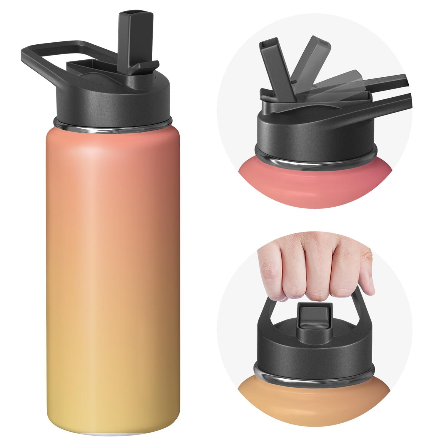 18oz Insulated Water Bottle with Straw & Cleaning Brush, Wide Mouth Stainless Steel Flask, Gradient Print