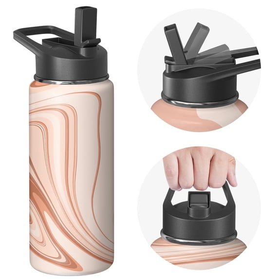 18oz Insulated Water Bottle with Straw & Cleaning Brush, Wide Mouth Stainless Steel Flask, Liquid & Marble Print