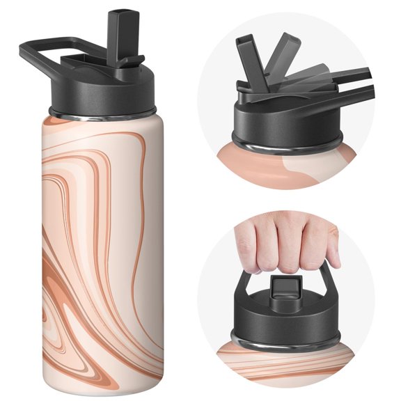 18oz Insulated Water Bottle with Straw & Cleaning Brush, Wide Mouth Stainless Steel Flask, Liquid & Marble Print